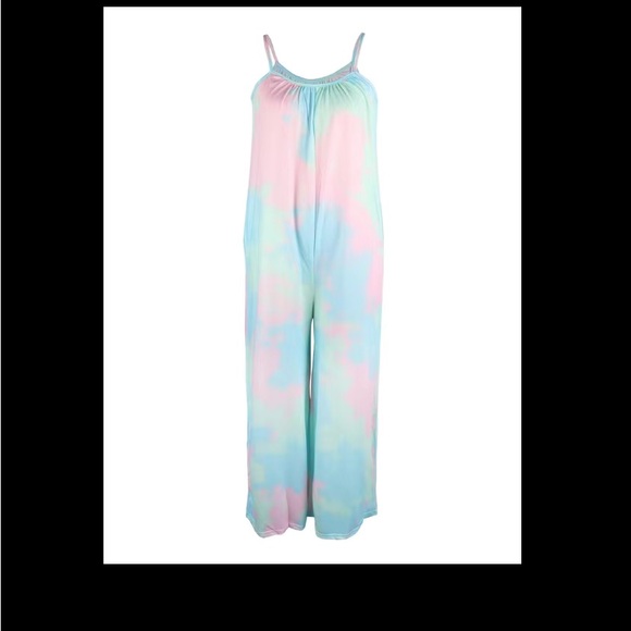 🆕NIP:BOHO Neon Tie-Dye with Spaghetti Straps Jumpsuit w/ front pockets: Sz XXL - Picture 3 of 6